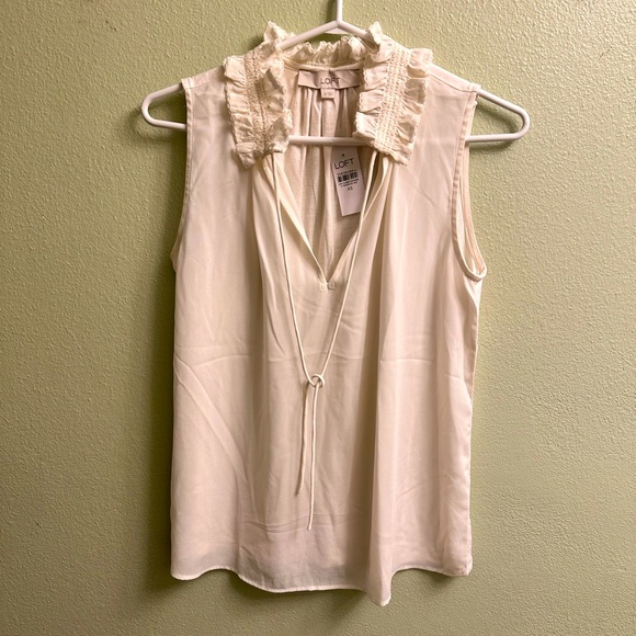 LOFT Tops - LOFT Sleeveless Ruffle Tie Neck Blouse Size XS Cream